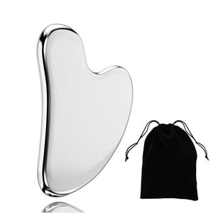 Raspador de Acero Inoxidable Masaje Facial Gua Sha Herramientas Faciales Guasha para Cara Metal Gua Sha Masaje de Piel Guasha Herramienta de Belleza para Cuerpo Ojos Cuello Masajeador con Bolsa de Viaje Regalos de Cuidado de la Piel