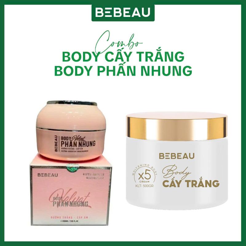 Combo Body Bebeau: Kem Body Cấy Trắng 500gr + Body Phấn Nhung Hồng 200gr - Nữ - hỗ trợ dưỡng sáng da, hỗ trợ cấp ẩm Dưỡng Da Body Dưỡng Body Làm Đẹp Da, Hỗ trợ cải tạo da
