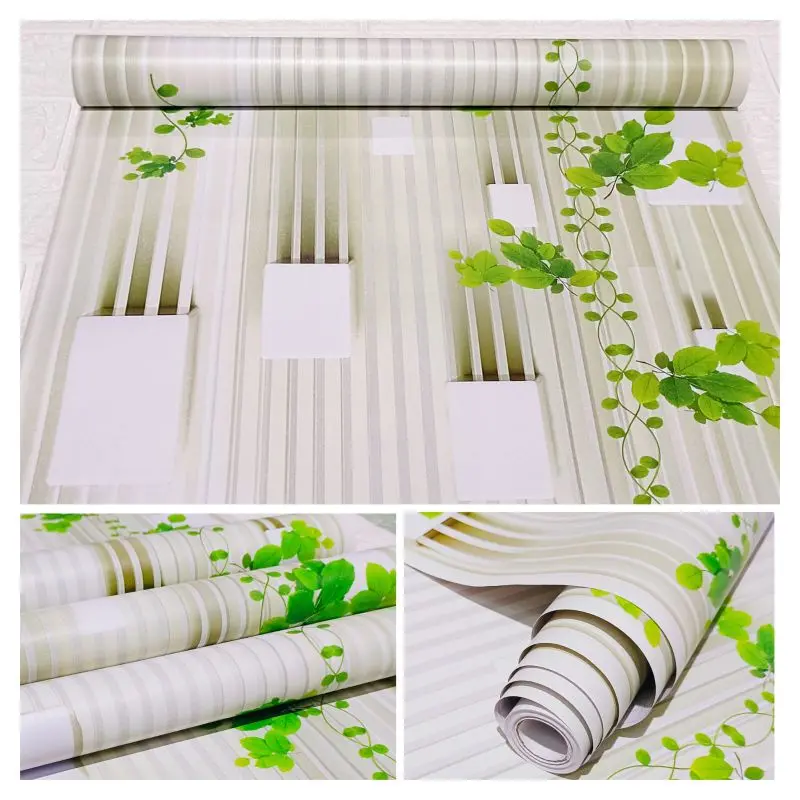 Wallpaper Dinding Garis Hijau Jeruji Daun Merambat Minimalis Sticker Dekorasi Dinding Kamar Tidur Dan Ruang Tamu Kertas