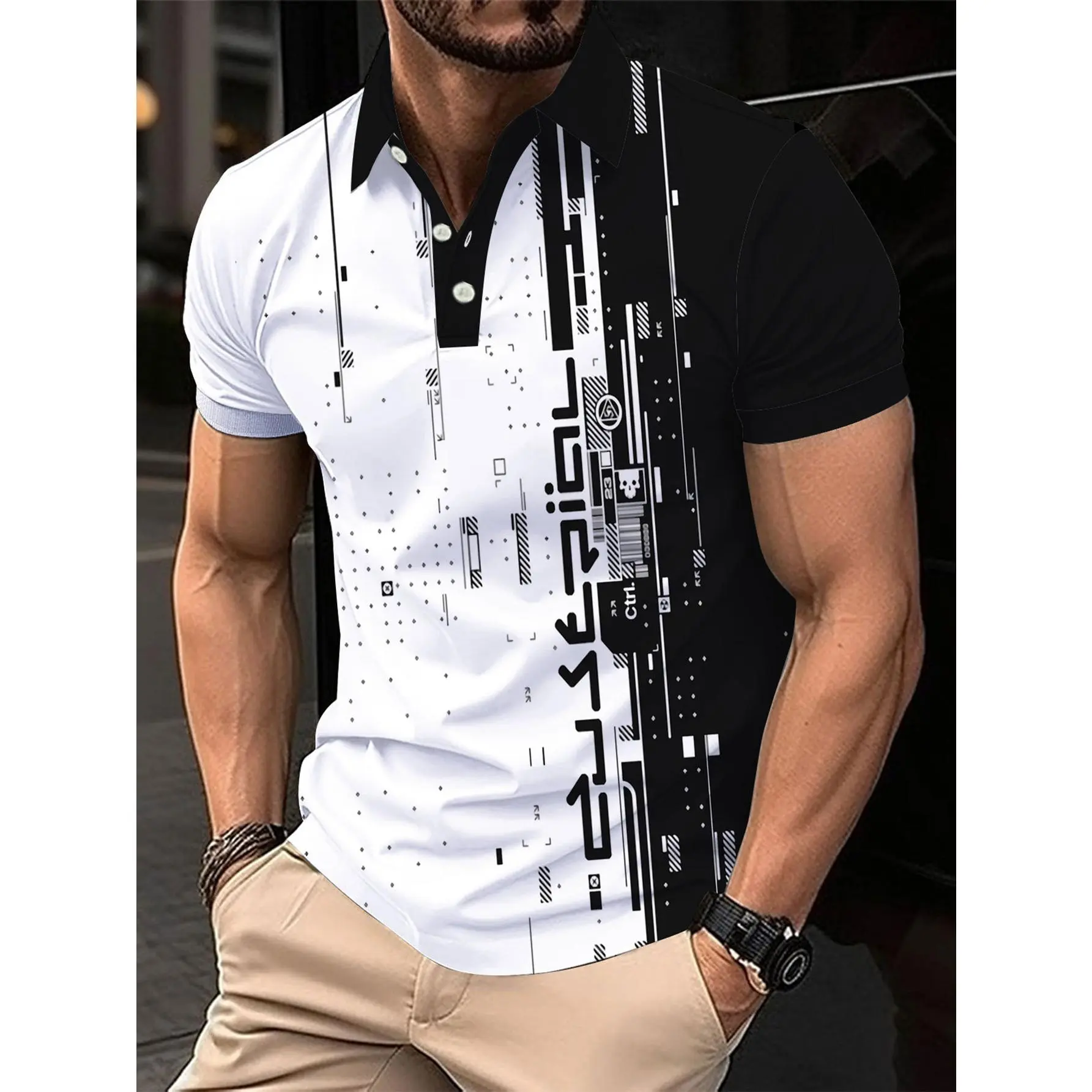 Logo Print Men's Summer Short Sleeve Polo Shirt Men's Slim Lapel Business Casual Polo Shirt 3D Digital Print Polo Shirt Available in sizes S-4XL streetwear