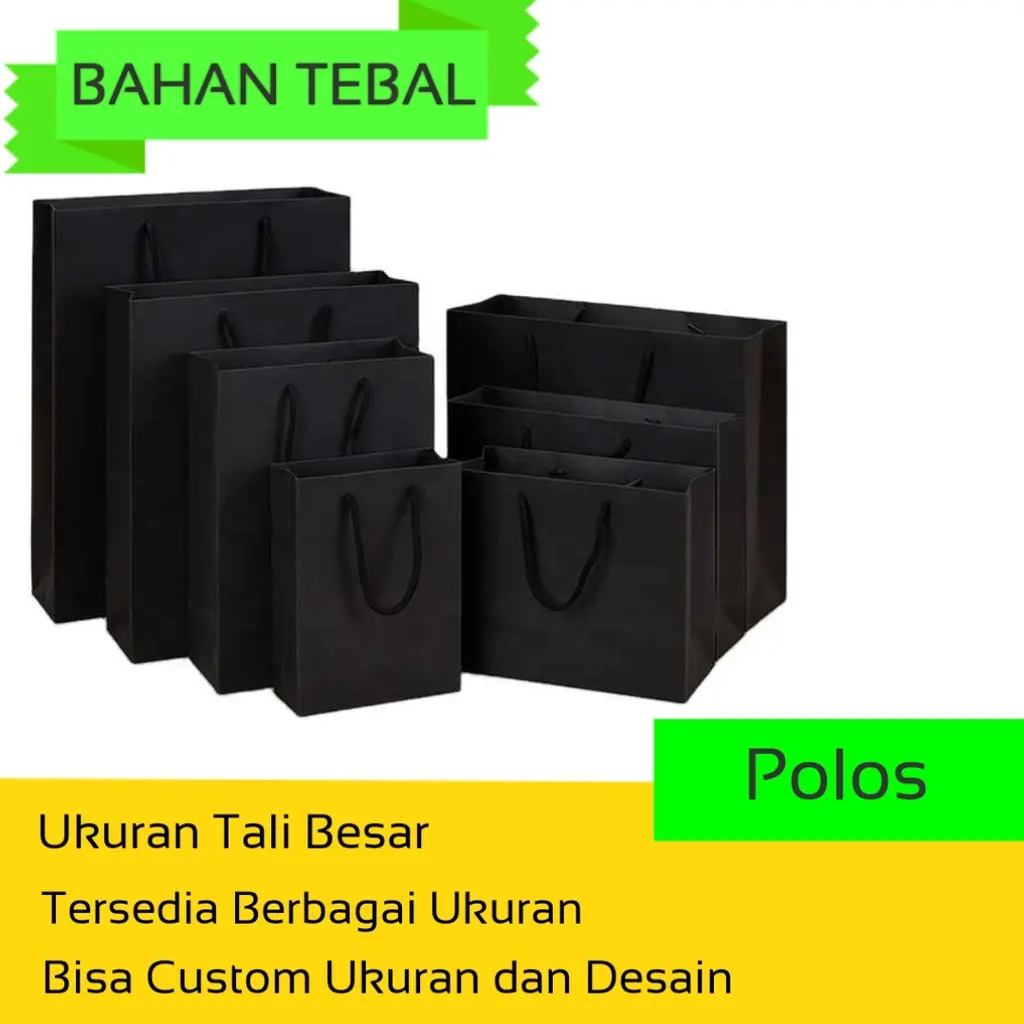 [5 pcs] Paperbag Murah Tas Kertas Hitam Polos Custom  Bahan Tebal Tali Besar Ukuran Sedang