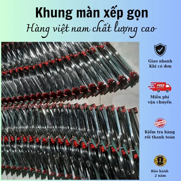 Mã BHK2. ( 1m4x2m chỉ khung )khung xếp gọn inox loại 1. dầy dặn,sáng bóng. kéo ra,đẩy vào nhẹ nhàng mùng màn  khung mung  chong muoi