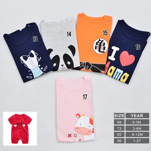 LKM103 Romper Bayi Laki-laki / Perempuan Lengan Pendek Jumper Pakaian Bayi [1KG 16PC] LITTLE KUMA Cotton Combed Katun  Newborn 3