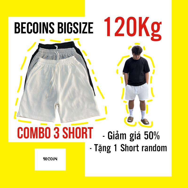 Combo 3 quần short tặng thêm 1 cùng size trơn Becoin, quần ngắn nam có size từ 40 tới 120kg vải co dãn tốt thoáng mát