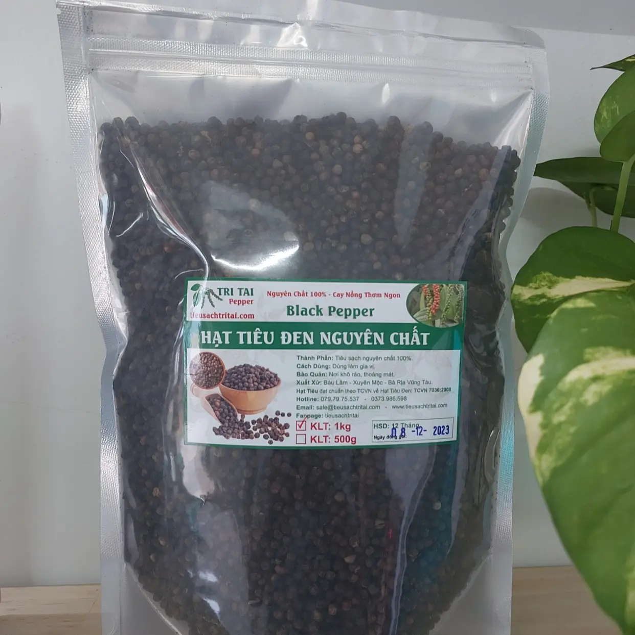 Tiêu Đen Hạt Nguyên Chất - Túi 1kg - Tiêu Sạch Hữu cơ Trí Tài Cay Gia Vị