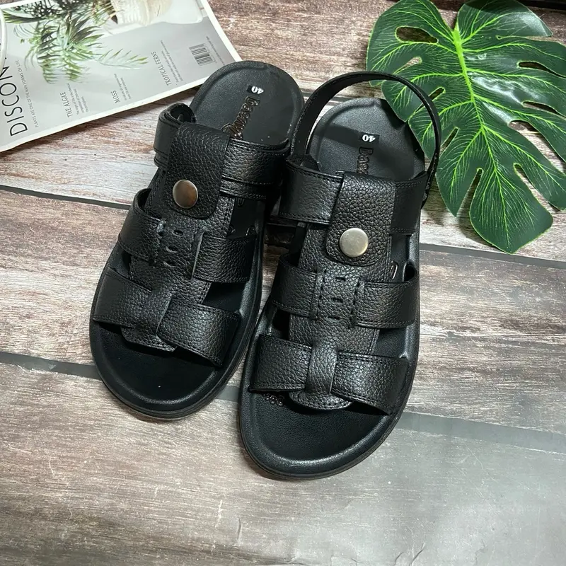 Dép Dọ Da Bò Nappa- ĐẾ KẾP Kiểu Sandal Mũi Mở 2CE Hàng Bảo Hành 12 Tháng Nhung  Đế Bằng DéP 8