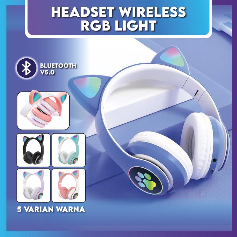 Headphone Wireless Bluetooth Headset Cat Ear Telinga Kucing Gaming LED Stereo Bass Earphones 0