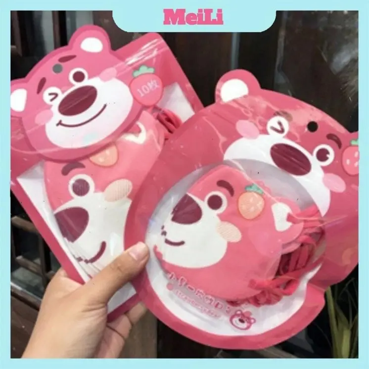 Khẩu trang hoạ tiết gấu dâu