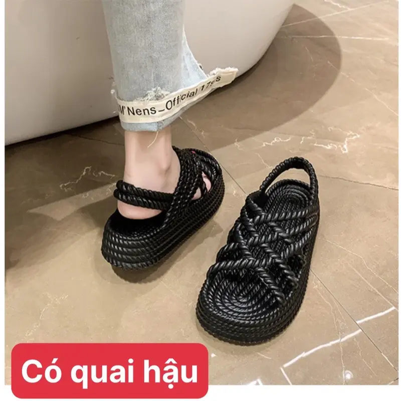 Dép Sandal Quai Chéo Dây Bện Đế 5cm Dép Quai Hậu Siêu Mềm Chống Nước 1