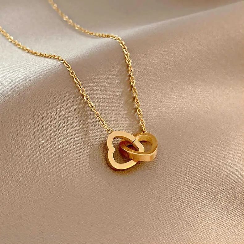 CP37 Kalung Cinta Cincin Ganda Wanita Baru Kalung Cantik Rantai Tulang Selangka Gaya Ceruk Mewah Ringan