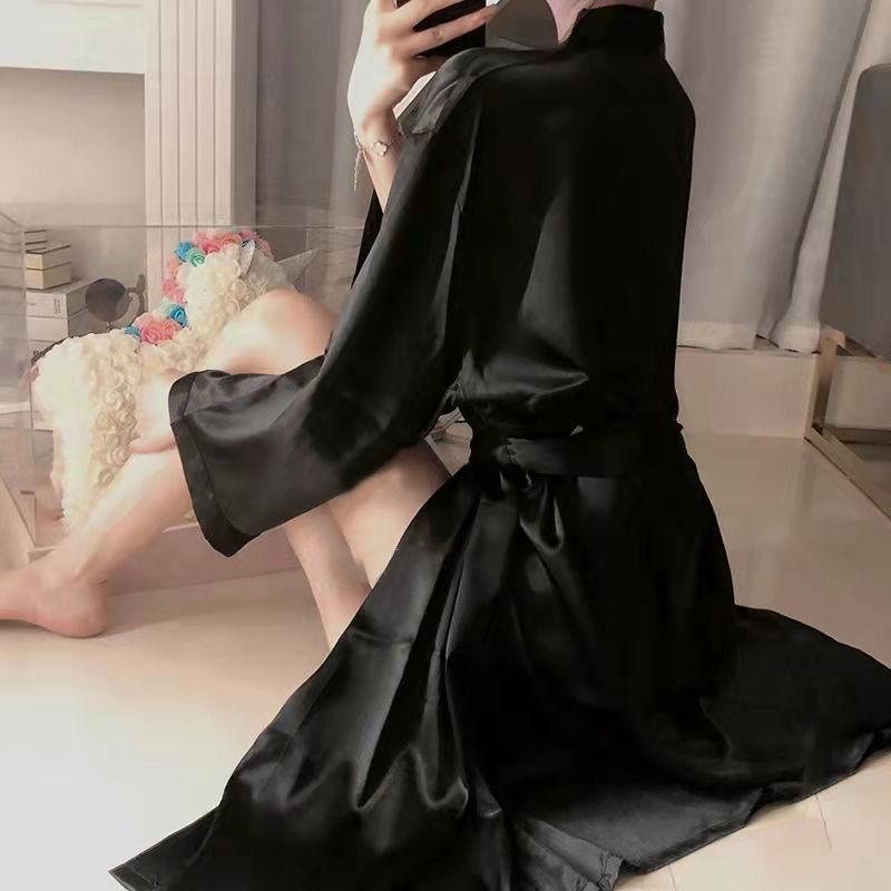 Product Introduction of 2025 Internet Celebrity Nightgown Women's Spring and Autumn Ice Silk Midi Pajamas Pure Desire Style Sexy Women's plus Size Bathrobe Home Wear Summer Loungewear Nightwear Womenswear Lingerie Comfort Homewear 4