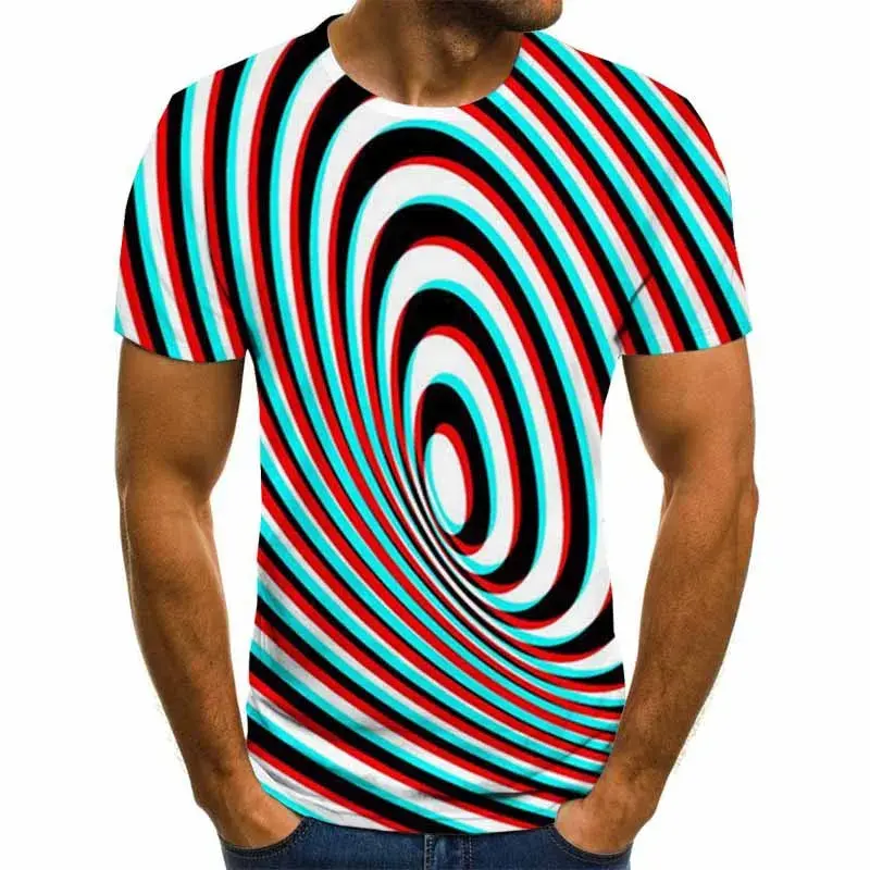 Casual short sleeved round neck fashionable T-shirt men's 3D spiral printed short sleeved summer T-shirt top