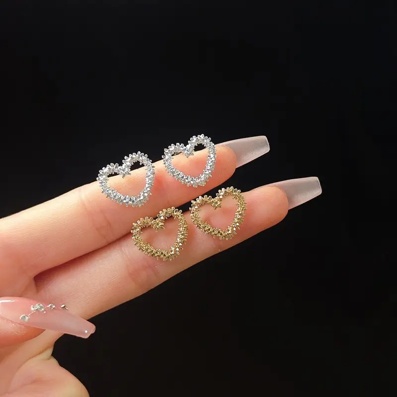 Korean Hollow Stud Earrings Heart Earrings Lady Student Engagement Wedding Ear Accessories #earringstyle #earring