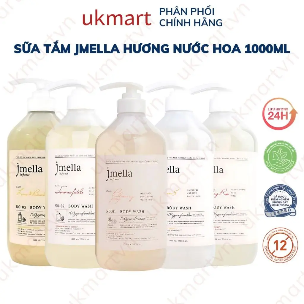 [1000ml] Sữa Tắm Dưỡng Ẩm Hương Nước Hoa Pháp Jmella In France Body Wash