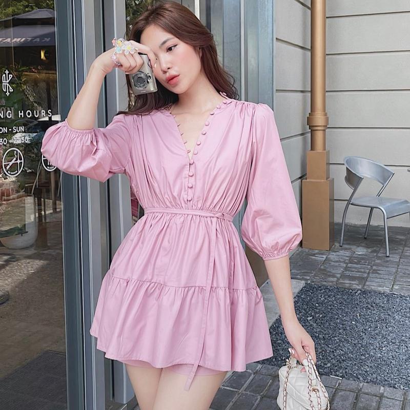 Set đồ nữ COLOUR CLOTHING áo form xoè rộng lưng bo thun form dài giấu quần + Quần short lưng thun- kiểu nhẹ nhàng, áo girl phố Top Kem