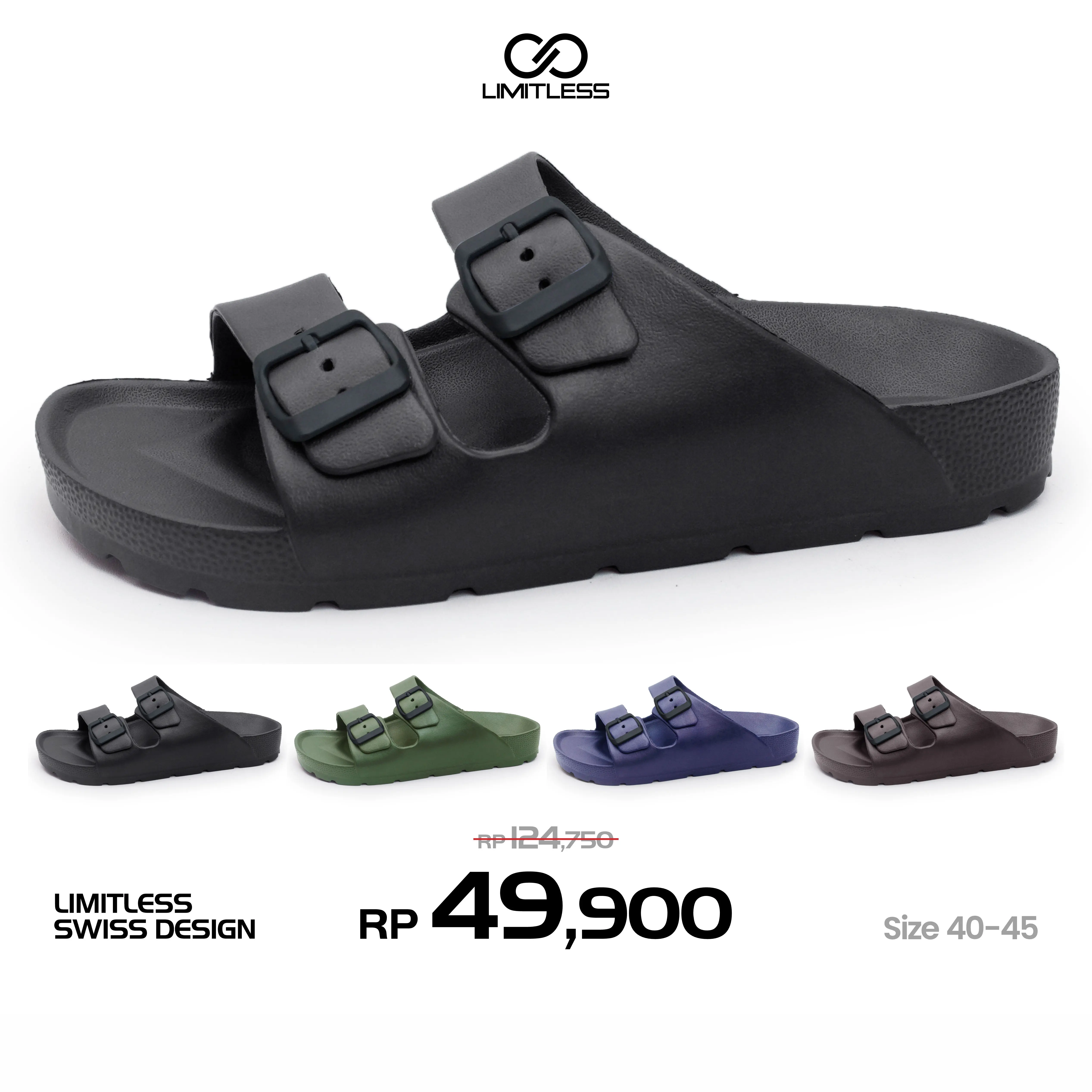 Limitless - Sandal Slip On Pria 2 Strap Birkin Keren Sendal Cowok Kekinian Briken Distro Kasual Bahan Kekinian Berkualitas Terbaru  Size 40 - 44 strap Jepit