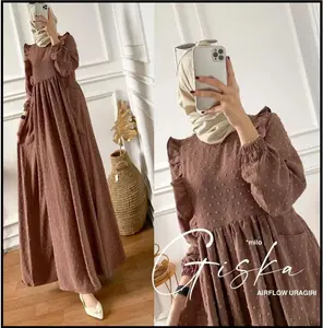 Giska Dress Bahan Crinkle Uragiri Terbaru Polka Dot Gamis Oversize  Muslim  Panjang