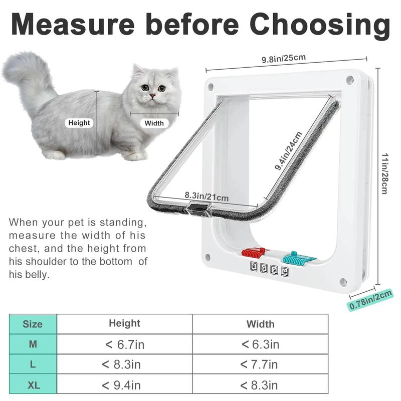 Product Introduction of Weather Proof Cat Door 4 Way Locking for Cat up to 20 lbs for Interior Doors, Cabinet, Garage Doors 4 Sizes Pet Door 13