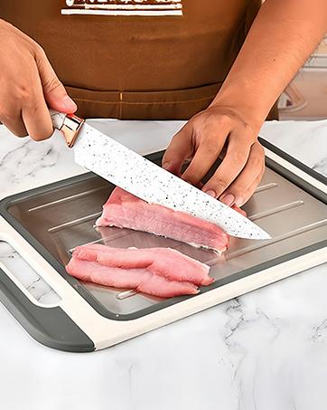 Product Introduction of 304 Stainless Steel Cutting Board for Kitchen, Double Sided Meat Cutting Board with Diversion Groove, Grater, Food-Grade Wheat Straw PP Material, Anti-slip, Easy to Clean 4