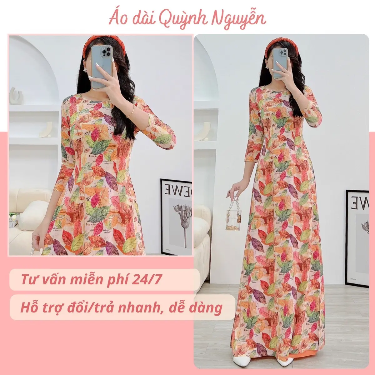 Áo dài nữ hoa nhí lụa nhật in 6D - MÃ N17 Nữ Women Dress