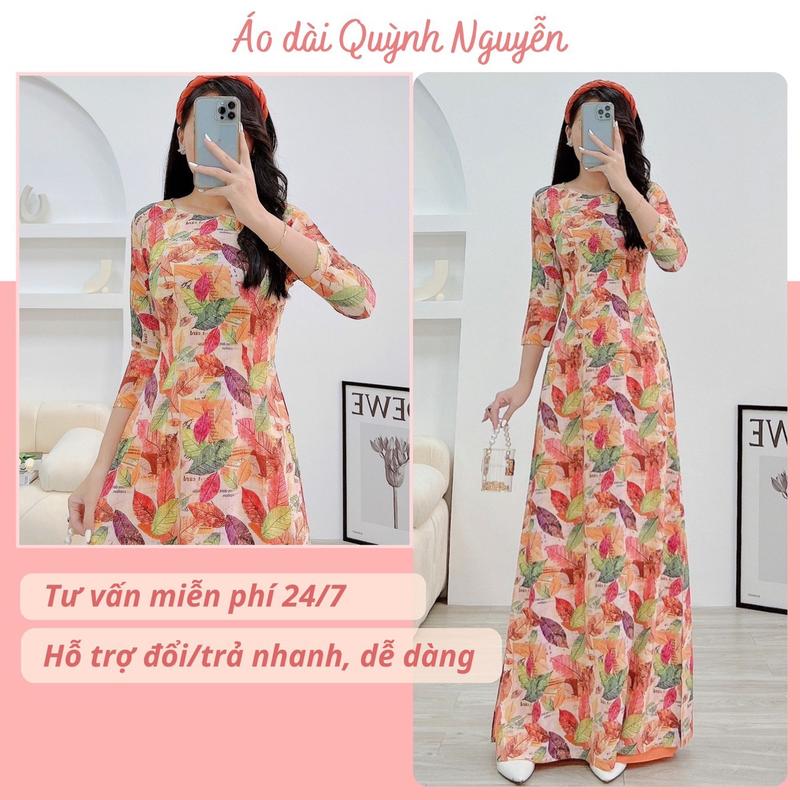 Áo dài nữ hoa nhí lụa nhật in 6D - MÃ N17 Nữ Women Dress Nhung Sen Kem Voi