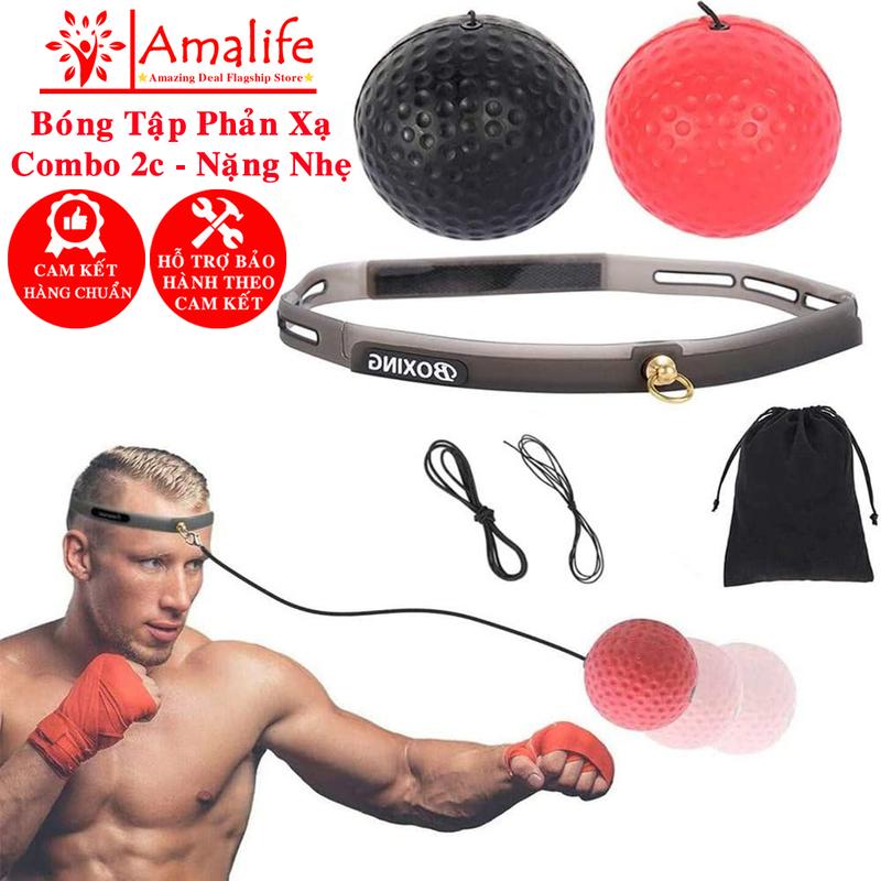 Combo 2 Bóng Tập Phản Xạ Đấm Bốc Boxing Võ Thuật Treo Đầu Loại Nhẹ Và Nặng Chính Hãng Amalife