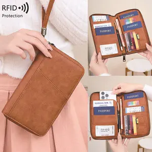 RFID - Anti - Magnetic Wallet with Zipper for Passport Document Air Ticket Storage, Multifunctional Passport Wallet