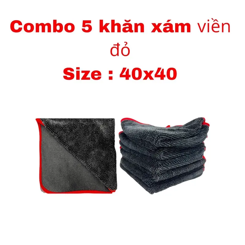 Combo 5 khăn lau xe máy , ô tô size 40x40 viền đỏ mẫu mới Phụ Kiện 0