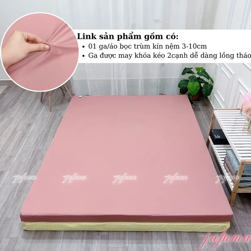 Áo bọc nệm topper 2 mặt có khóa kéo, Vỏ Bao Nệm Jafuma Cotton Poly và Thun Lạnh Ý | Nệm 3-10cm, ga giường thun lạnh 3