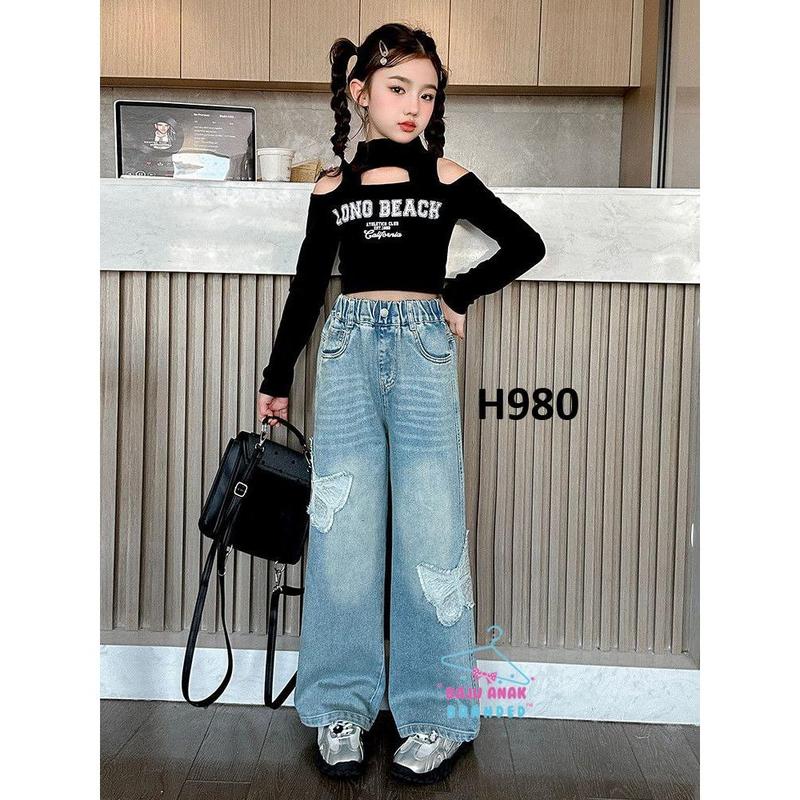 H980 Celana Kulot Butterfly Jeans Anak Perempuan Tanggung 4