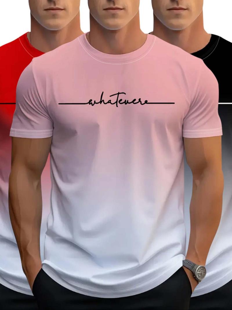 Product Introduction of Men's Ombre Print Short Sleeve Tee, Regular Fit Casual Fashion Round Neck T-shirt for Daily Wear, Men's Top for All Seasons 5