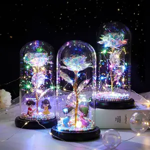Lampu LED Bunga Mawar Dekorasi Beauty And The Beast Rose | Hampers Pajangan Kado Valentine Birthday Anniversary Hiasan Ruangan Kamar Glass Dome glassdome 24k