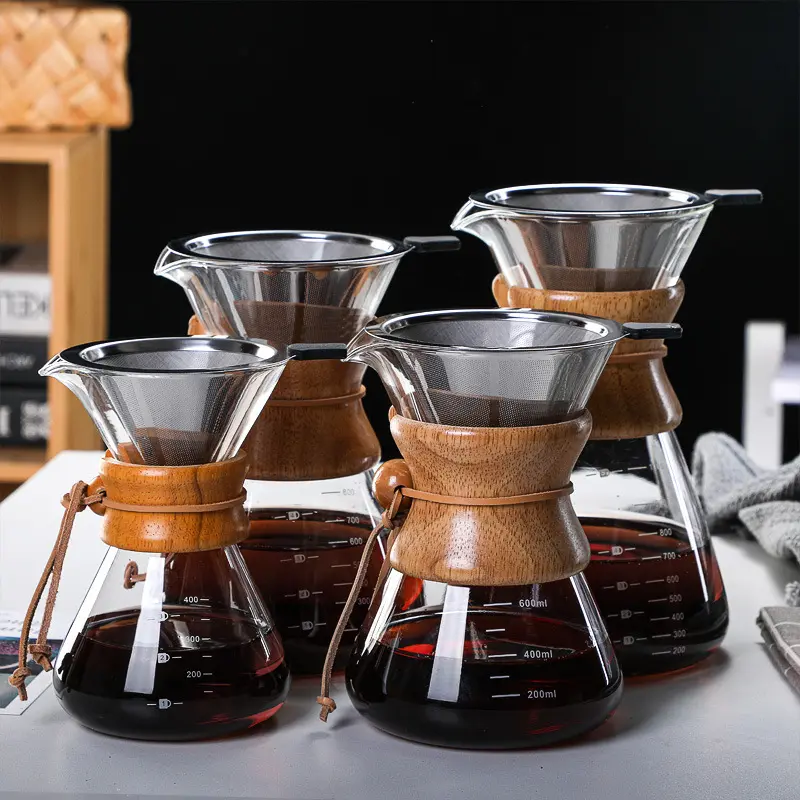 Glass coffee pot with stainless steel filter barista tool