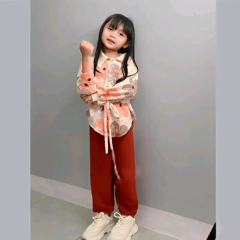 Setelan Anak Perempuan Terbaru 1-11 Tahun One Set Cringkel Motif Lembut