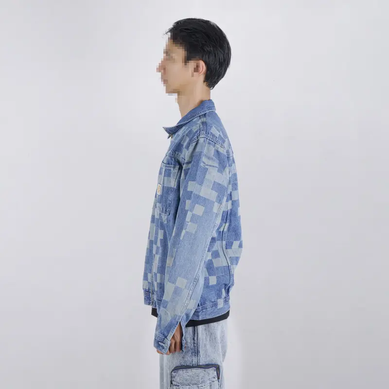 Superego Jacket Work Denim Lasser Pixel Art Snow Blue JSPAL01 6