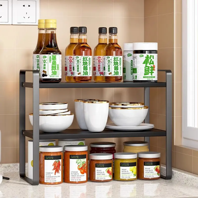 Kitchen Layered Rack Bowl Plate Seasoning Storage Rack Desktop Organizer Cabinet Spice Storage Rack Household Essential