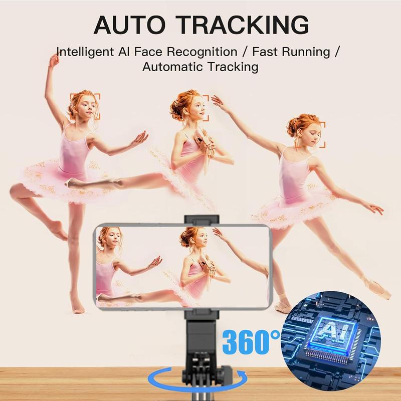 Auto Face Tracking Tripod, 360° Rotation Phone Holder with Remote Control, Moving Tripod for Video Live Stream, Phone Camera Stabilizer, Selfie Stick, Electronics Accessories, Black, Smartphone, Cellphone 3