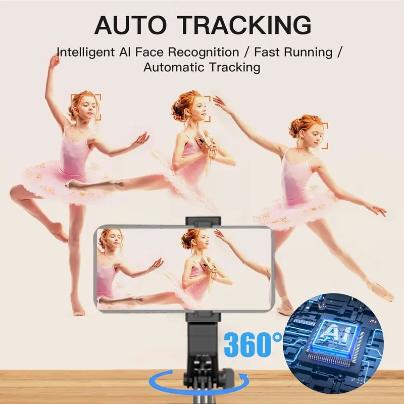 Auto Face Tracking Tripod, 360° Rotation Phone Holder with Remote Control, Moving Tripod for Video Live Stream, Phone Camera Stabilizer, Selfie Stick, Electronics Accessories, Black, Smartphone, Cellphone 2