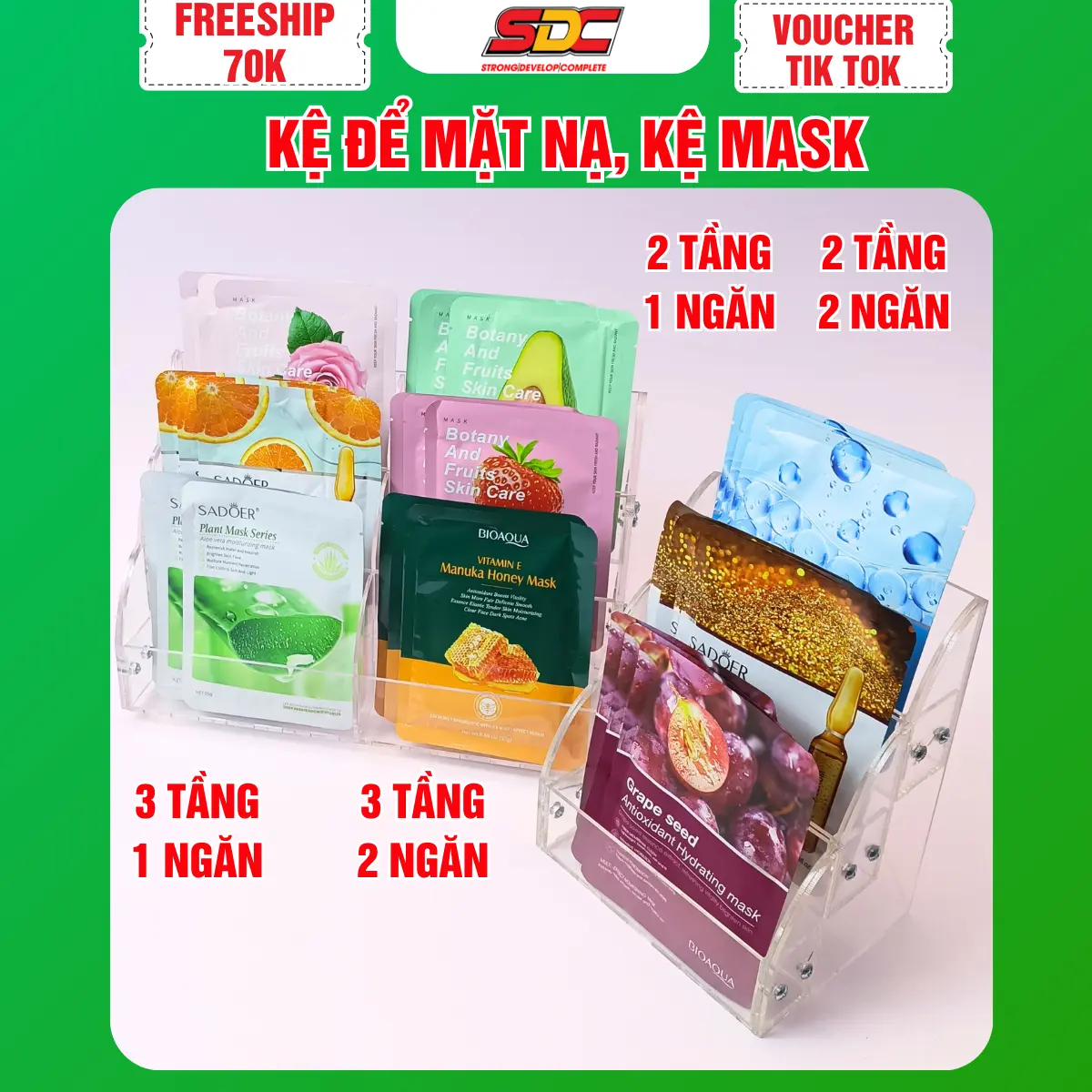 Kệ để mặt nạ nhiều tầng - Kệ mask mica để bàn - Khay đựng  mặt nạ Chống Bụi
