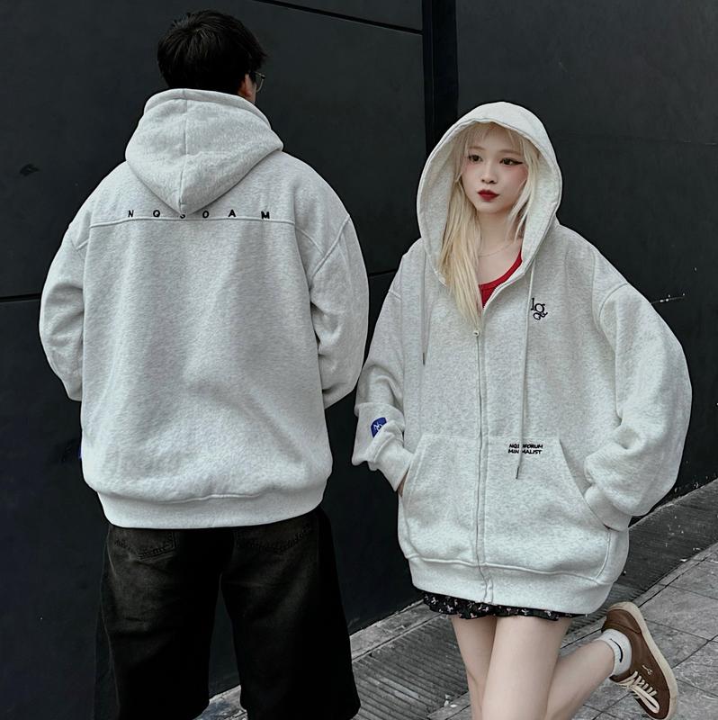 Áo Khoác Nỉ Hoodie Zip COTTON Thêu NQ30 AM Form Rộng Nam Nữ Unisex