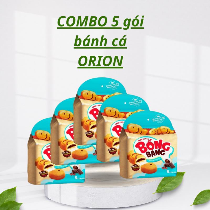 Combo 5 Túi Bánh Con Cá Bống Bang nhân Mochi Socola Đậu Đỏ Orion (145g) - Ăn Vặt, Snack Nho Bánh Quy Thức Ăn Food