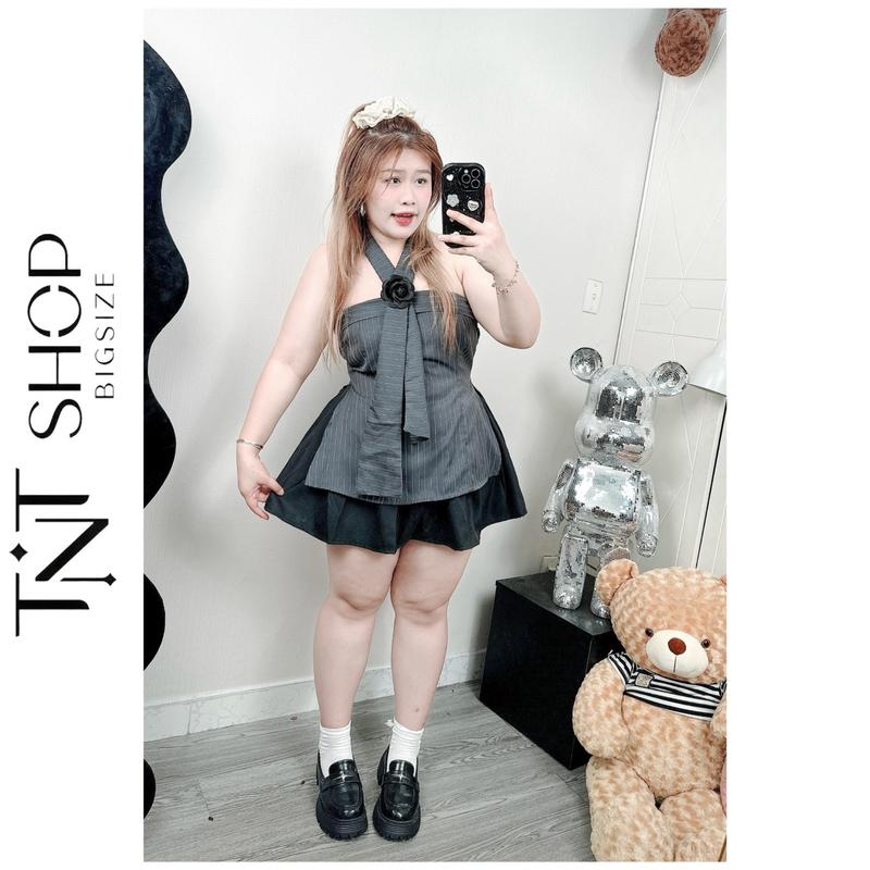 SET 4 MÓN BIGSIZE ÁO QUÂY CÚP NGỰC KÈM HOA + CHÂN VÁY XẾP LY  [TNT SHOP BIGSIZE 60KG 90KG] Nữ Women