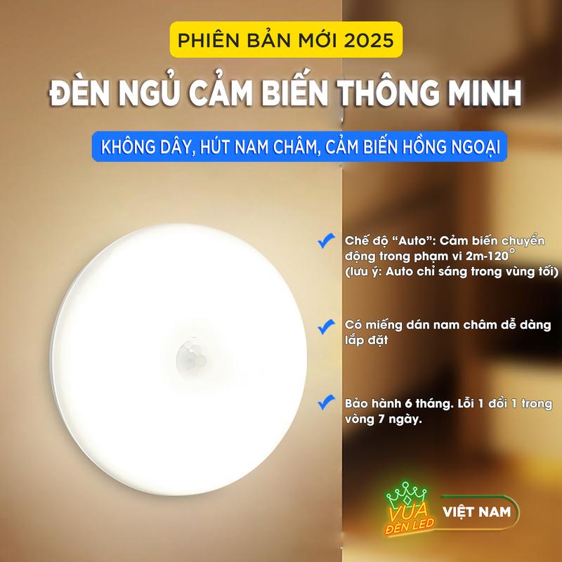 Đèn Cảm Biến Chuyển Động Dán Tường Led Tròn Cảm Ứng Dán Hành Lang Tủ Quần Áo Phòng Ngủ ... Có Pin Sạc