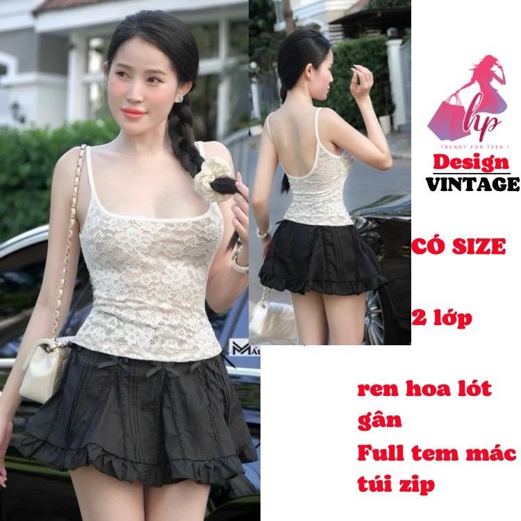 Áo hai dây ren hoa ôm body không mút, áo kiểu nữ 2 dây mùa hè tôn dáng sang chảnh đi chơi G900 Nhung Women Top Kem Màu Đen Thun Viền Ren có bigsize