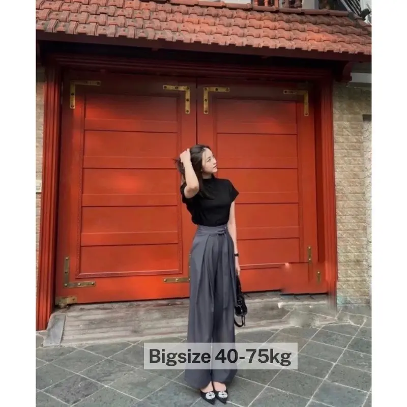 Quần Ống Rộng Phối Dây Nơ To( CÓ BIGSIZE 40- 75KG ) Liền Cạp Cách Điệu 1 Bên Dễ Phối Đồ-XMHH-mã 6324 2