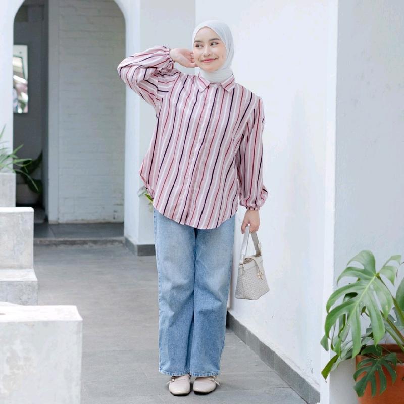 Mybamus Kemeja Mix Motif - Baju Muslim Korea B.Pink 1
