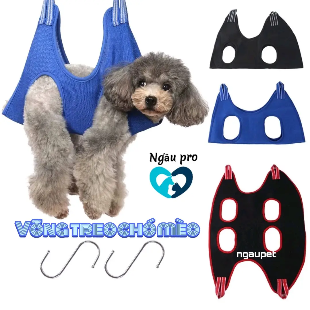 Võng treo chó, mèo hỗ trợ cắt bấm móng chân tay rửa tai thú cưng vật nuôi một cách dễ dàng grooming spa tại nhà Ngaupet