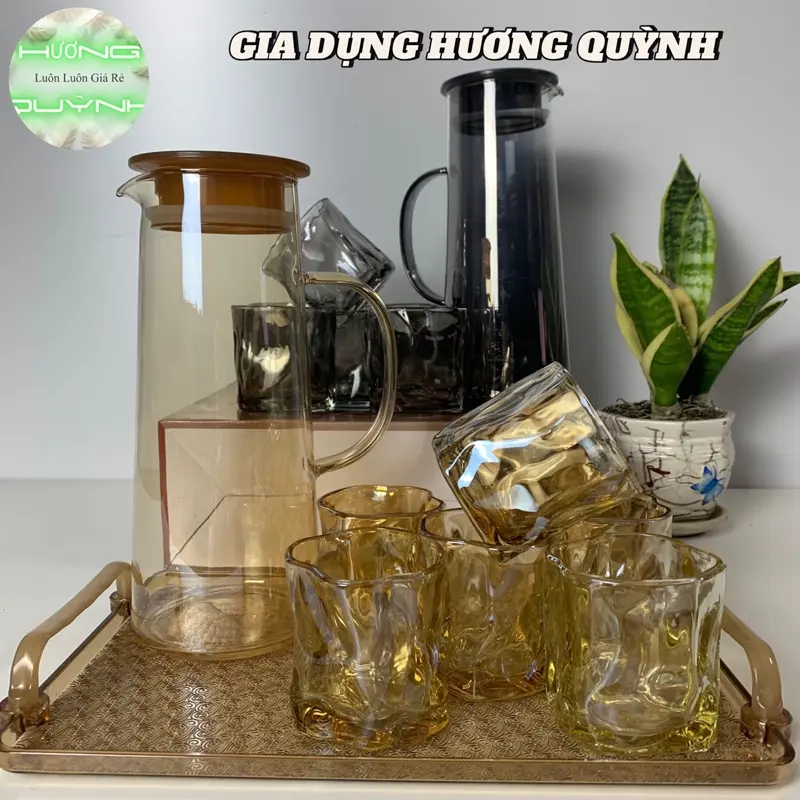 Bộ Cốc Bình Thuỷ Tinh Siêu Đẹp Họa Tiết Bình Trơn Cốc Xoắn Dung Tích 1500ml