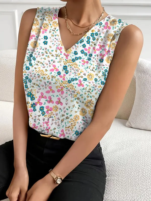 Women's All Over Floral Print Tank Top, Casual Sleeveless Top for Summer, Ladies Clothes for Daily Wear 4