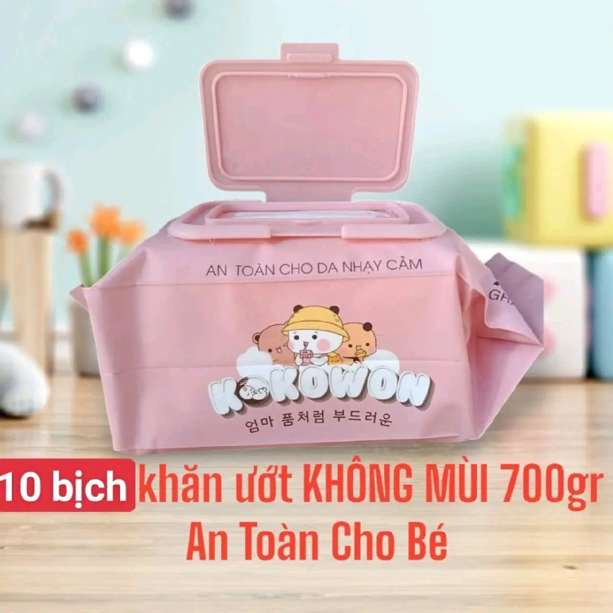 10 bịch khăn ướt Kokowon cao cấp, không mùi, không cồn, 700gr/ bịch, an toàn cho bé